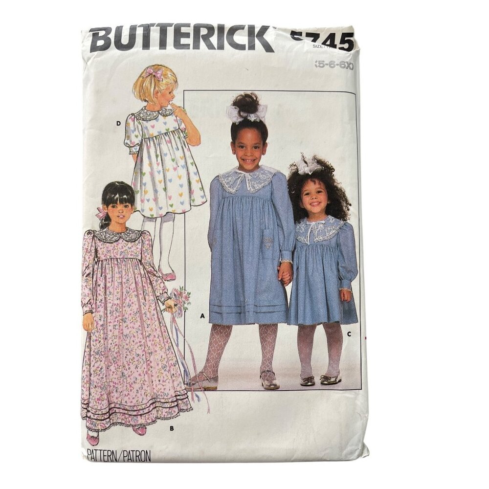 80s Butterick 5745 Sewing Pattern Size 5-6-6X Girls Childrens Dress Retro UNCUT
